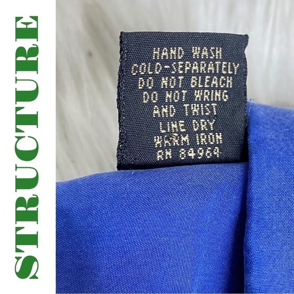 STRUCTURE Vintage Y2K 100% Silk Short Sleeve Button Up Shirt Royal Blue, Size L - Picture 5 of 8